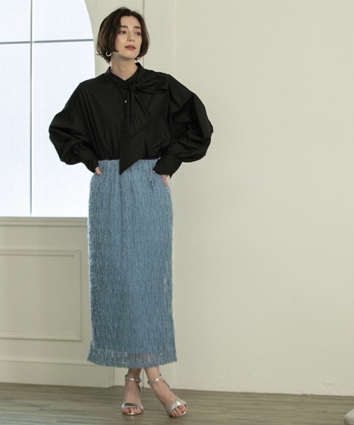 OPAQUE.CLIP（オペークドットクリップ）の「◆2way ボリュームスリーブオーバーボウタイシャツ 【洗濯機洗い可】（シャツ/ブラウス・レディース・ブルー系7/ブラック/ホワイト系3/オフホワイト・00）」の8枚目の写真