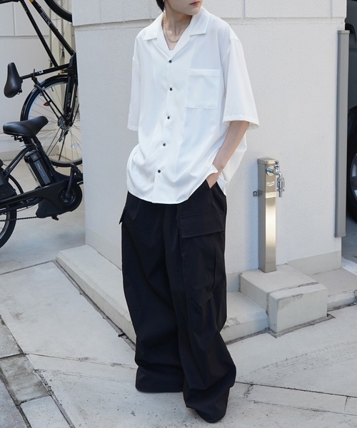 Confirm（コンファーム）の「25SS 4WAYストレッチ オープンカラールーズシャツ ユニセックス【Confirm】（シャツ/ブラウス・メンズ・ホワイト/ライトグレー/ベージュ/ミント/ブラック/サックスブルー/ブルーグリーン/チャコールグレー・S/M/L）」の9枚目の写真