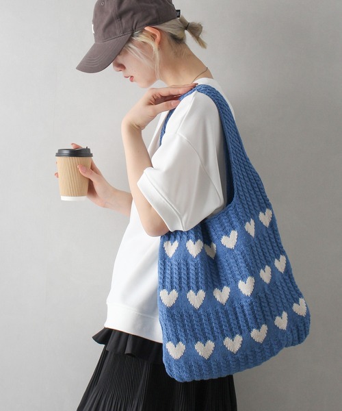 SpRay（スプレイ）の「ハートジャガードトートバッグ（トートバッグ・レディース・アイボリー/ベージュ/グリーン/ホワイト系その他/ブルー/ブラック・FREE）」の6枚目の写真