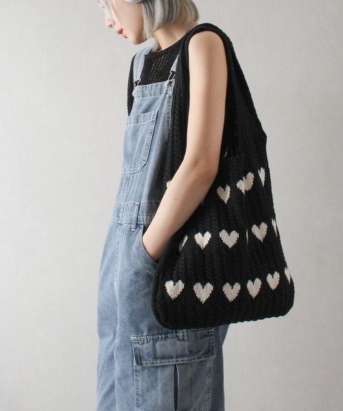 SpRay（スプレイ）の「ハートジャガードトートバッグ（トートバッグ・レディース・アイボリー/ベージュ/グリーン/ホワイト系その他/ブルー/ブラック・FREE）」の3枚目の写真