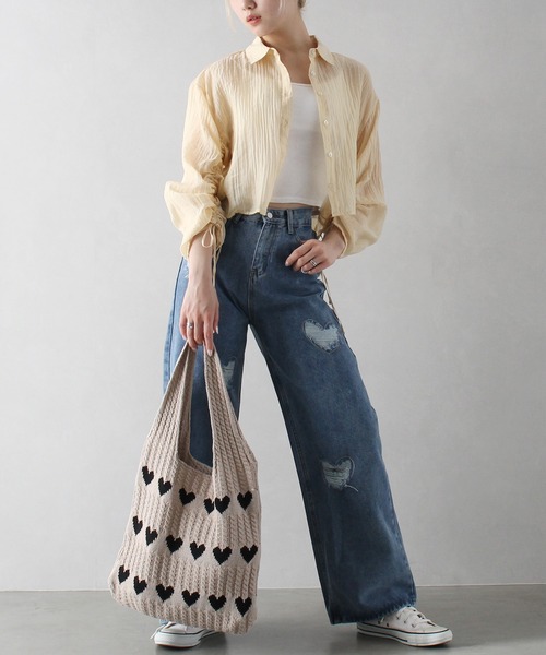 SpRay（スプレイ）の「ハートジャガードトートバッグ（トートバッグ・レディース・アイボリー/ベージュ/グリーン/ホワイト系その他/ブルー/ブラック・FREE）」の10枚目の写真