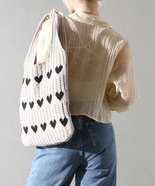 SpRay（スプレイ）の「ハートジャガードトートバッグ（トートバッグ・レディース・アイボリー/ベージュ/グリーン/ホワイト系その他/ブルー/ブラック・FREE）」の12枚目の写真