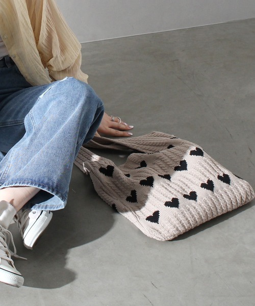 SpRay（スプレイ）の「ハートジャガードトートバッグ（トートバッグ・レディース・アイボリー/ベージュ/グリーン/ホワイト系その他/ブルー/ブラック・FREE）」の14枚目の写真