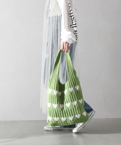 SpRay（スプレイ）の「ハートジャガードトートバッグ（トートバッグ・レディース・アイボリー/ベージュ/グリーン/ホワイト系その他/ブルー/ブラック・FREE）」の19枚目の写真