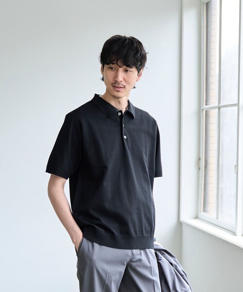 coen(コーエン)の「【RONEL】クリアニットポロシャツ(ポロシャツ・メンズ・オフホワイト/ブラック/ライトグレー・S/M/L/XL)」の6枚目の写真