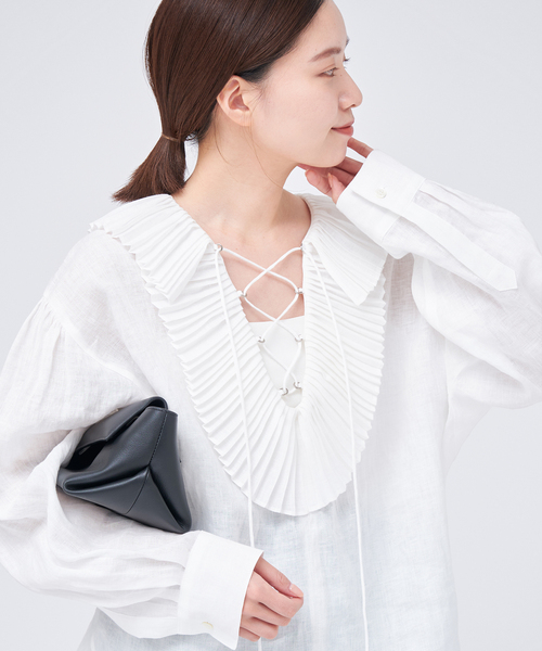 IENA(イエナ)の「【venit/ヴェニット】リネンフリルブラウス(シャツ/ブラウス・レディース・ホワイト/ピンク・FREE)」の1枚目の写真