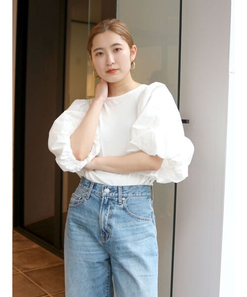 Ungrid(アングリッド)の「【WEB限定】パフスリーブドッキングブラウス(シャツ/ブラウス・レディース・ブラック/ベージュ/オフホワイト・FREE)」の12枚目の写真
