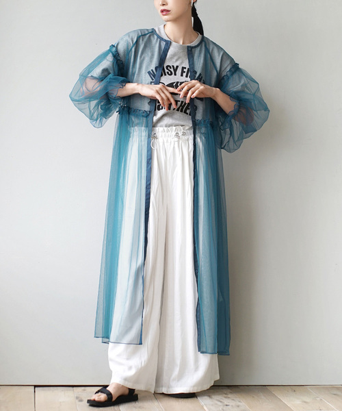 zootie（ズーティー）の「【トレンド感たっぷりな透け感チュールアイテム】 チュールメロウ レイヤードワンピース（ワンピース・レディース・ベージュ/チャコール/アイボリー/ブルー・フリー）」の4枚目の写真