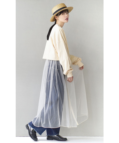 zootie（ズーティー）の「【トレンド感たっぷりな透け感チュールアイテム】 チュールメロウ レイヤードワンピース（ワンピース・レディース・ベージュ/チャコール/アイボリー/ブルー・フリー）」の8枚目の写真