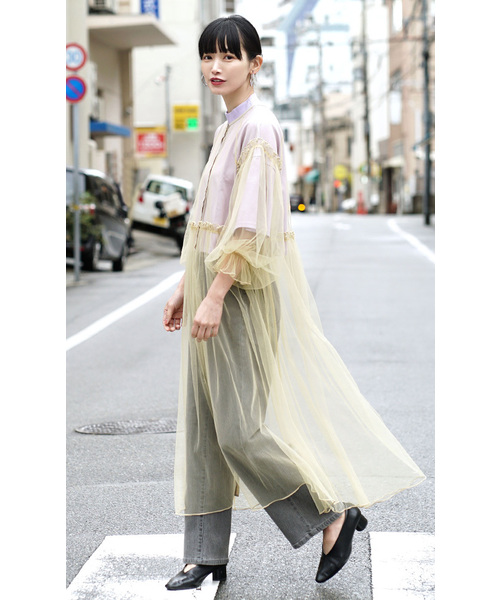 zootie（ズーティー）の「【トレンド感たっぷりな透け感チュールアイテム】 チュールメロウ レイヤードワンピース（ワンピース・レディース・ベージュ/チャコール/アイボリー/ブルー・フリー）」の11枚目の写真