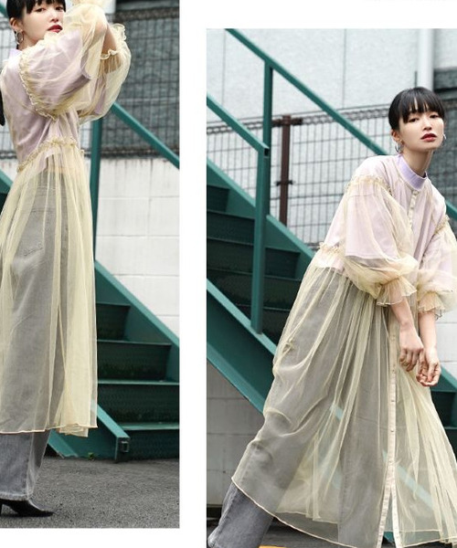 zootie（ズーティー）の「【トレンド感たっぷりな透け感チュールアイテム】 チュールメロウ レイヤードワンピース（ワンピース・レディース・ベージュ/チャコール/アイボリー/ブルー・フリー）」の12枚目の写真