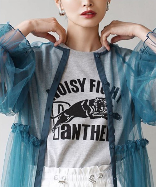 zootie（ズーティー）の「【トレンド感たっぷりな透け感チュールアイテム】 チュールメロウ レイヤードワンピース（ワンピース・レディース・ベージュ/チャコール/アイボリー/ブルー・フリー）」の18枚目の写真