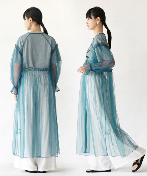 zootie（ズーティー）の「【トレンド感たっぷりな透け感チュールアイテム】 チュールメロウ レイヤードワンピース（ワンピース・レディース・ベージュ/チャコール/アイボリー/ブルー・フリー）」の20枚目の写真