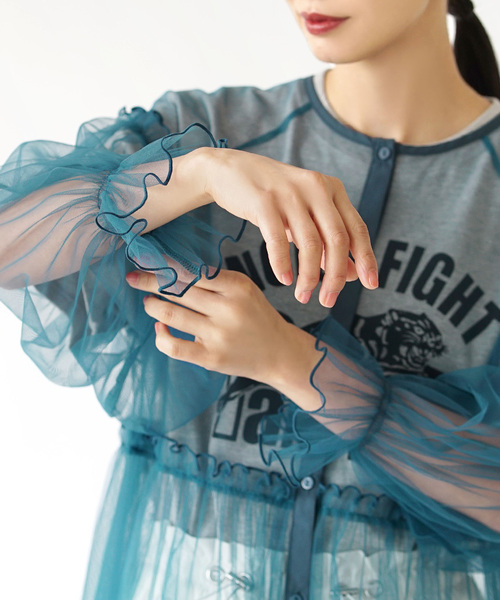 zootie（ズーティー）の「【トレンド感たっぷりな透け感チュールアイテム】 チュールメロウ レイヤードワンピース（ワンピース・レディース・ベージュ/チャコール/アイボリー/ブルー・フリー）」の21枚目の写真