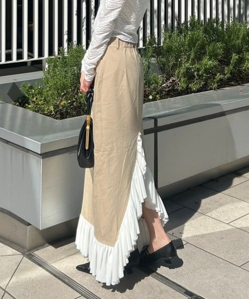 AMAIL（アマイル）の「Cotton furi skirt（スカート・レディース・ブラック/ベージュ・S/M）」の2枚目の写真