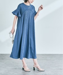 青色プリーツワンピース　サイズ1 値下げ中⭐️ INDIVI ワンピース 春SALE！「洗える」スタイルUPプリーツ