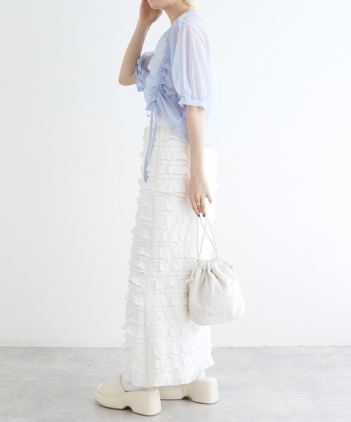 w closet（ダブルクローゼット）の「フロントドロストシアートップス（Tシャツ/カットソー・レディース・ブラック/オフホワイト/イエロー系その他/サックスブルー・FREE）」の17枚目の写真