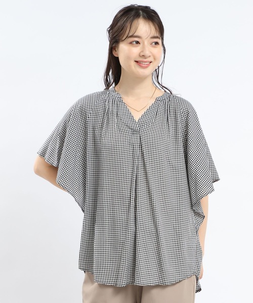 GLOBAL WORK Smile Seed Store（グローバルワーク スマイルシードストア）の「レーヨンスキッパーフレアブラウス/176129（シャツ/ブラウス・レディース・ホワイト系その他3/ホワイト系その他2/ブルー系その他/ホワイト系その他/グレー系その他/ホワイト系その他4/ホワイト系その他5/ブルー系その他2/チェック・SMALL/X-LARGE/LARGE/MEDIUM）」の9枚目の写真