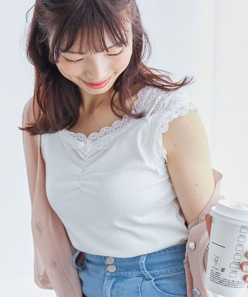 MAJESTIC LEGON（マジェスティックレゴン）の「インナーを隠せるレースリブタンク（タンクトップ・レディース・オフホワイト/チャコールグレー/アイボリー/ライトブルー・MEDIUM）」の5枚目の写真