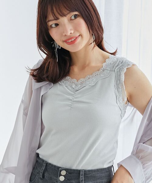 MAJESTIC LEGON（マジェスティックレゴン）の「インナーを隠せるレースリブタンク（タンクトップ・レディース・オフホワイト/チャコールグレー/アイボリー/ライトブルー・MEDIUM）」の6枚目の写真