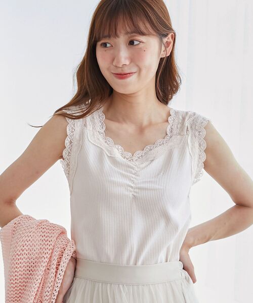 MAJESTIC LEGON（マジェスティックレゴン）の「インナーを隠せるレースリブタンク（タンクトップ・レディース・オフホワイト/チャコールグレー/アイボリー/ライトブルー・MEDIUM）」の8枚目の写真