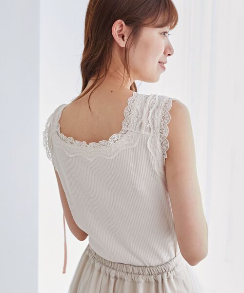 MAJESTIC LEGON（マジェスティックレゴン）の「インナーを隠せるレースリブタンク（タンクトップ・レディース・オフホワイト/チャコールグレー/アイボリー/ライトブルー・MEDIUM）」の10枚目の写真