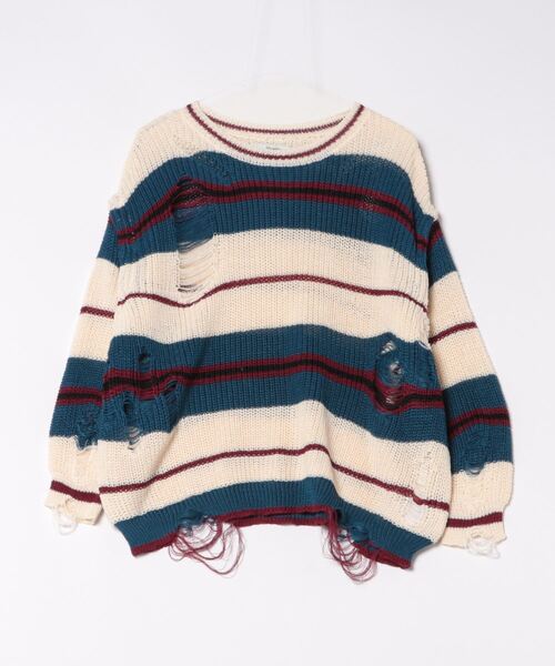 jouetie（ジュエティ）の「マルチスリーブクラッシュボーダーニット（ニット/セーター・レディース・パープル/ネイビー/アイボリー・MEDIUM）」の2枚目の写真