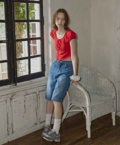 GIUNON（ジウノン）の「puff sleeve ribbon T / パフスリーブリボンTシャツ（Tシャツ/カットソー・レディース・ブラック/レッド/グレー・FREE）」の5枚目の写真