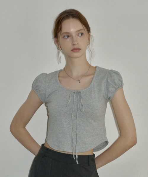 GIUNON（ジウノン）の「puff sleeve ribbon T / パフスリーブリボンTシャツ（Tシャツ/カットソー・レディース・ブラック/レッド/グレー・FREE）」の15枚目の写真