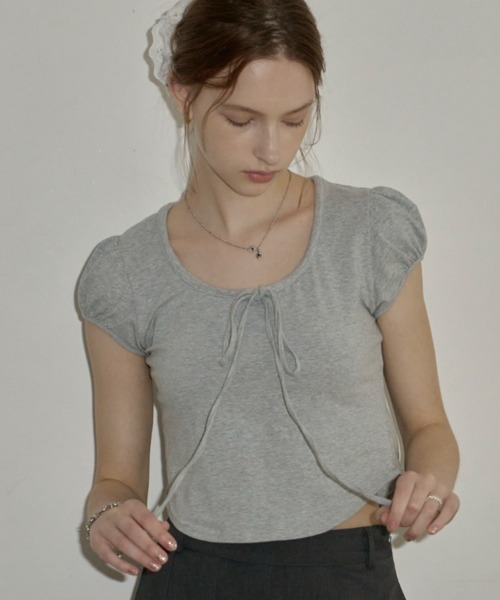 GIUNON（ジウノン）の「puff sleeve ribbon T / パフスリーブリボンTシャツ（Tシャツ/カットソー・レディース・ブラック/レッド/グレー・FREE）」の16枚目の写真