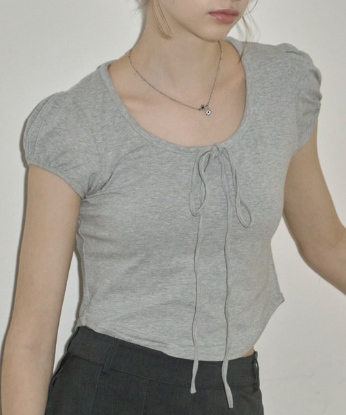 GIUNON（ジウノン）の「puff sleeve ribbon T / パフスリーブリボンTシャツ（Tシャツ/カットソー・レディース・ブラック/レッド/グレー・FREE）」の17枚目の写真