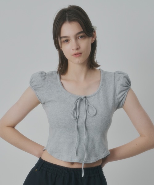 【RoseFrantz】Lace Line Puff T-shirt パフスリーブ Tシャツ Lace Line Puff T-shirt [Black] - 로제프란츠