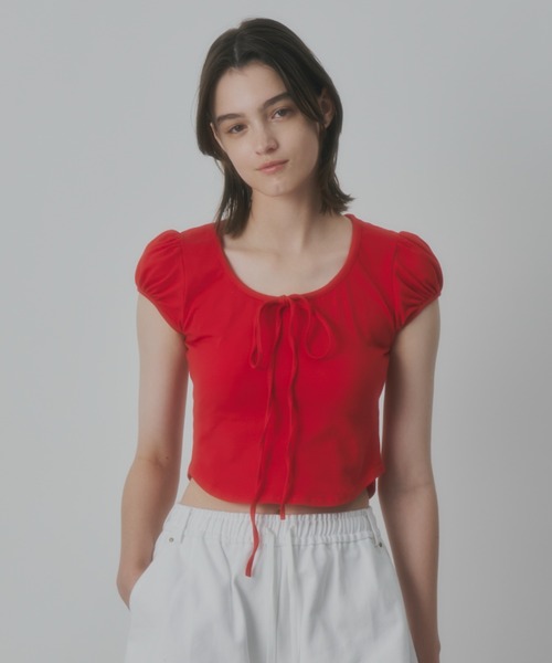 【RoseFrantz】Lace Line Puff T-shirt パフスリーブ Tシャツ Lace Line Puff T-shirt [Black] - 로제프란츠