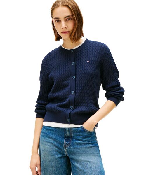 TOMMY HILFIGER（トミーヒルフィガー）の「ケーブルクルーネックカーディガン（ニット/セーター・レディース・ブラック/アイボリー/ネイビー/オレンジ/アイボリー系2/レッド/モスグリーン/ライトパープル/ホワイト/ネイビー系/アイボリー系3・SMALL/X-SMALL/XX-SMALL/MEDIUM）」の8枚目の写真