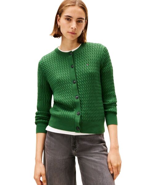 TOMMY HILFIGER（トミーヒルフィガー）の「ケーブルクルーネックカーディガン（ニット/セーター・レディース・ブラック/アイボリー/ネイビー/オレンジ/アイボリー系2/レッド/モスグリーン/ライトパープル/ホワイト/ネイビー系/アイボリー系3・SMALL/X-SMALL/XX-SMALL/MEDIUM）」の6枚目の写真