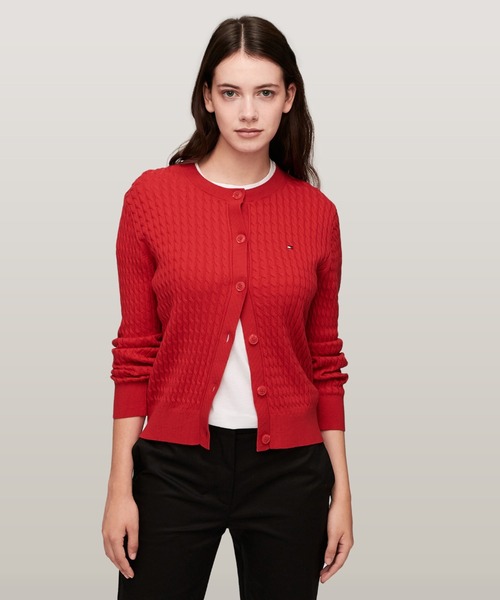 TOMMY HILFIGER（トミーヒルフィガー）の「ケーブルクルーネックカーディガン（ニット/セーター・レディース・ブラック/アイボリー/ネイビー/オレンジ/アイボリー系2/レッド/モスグリーン/ライトパープル/ホワイト/ネイビー系/アイボリー系3・SMALL/X-SMALL/XX-SMALL/MEDIUM）」の10枚目の写真