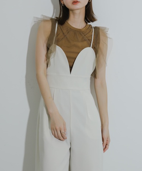 HEYUMM（ヘユム）の「チュールドッキングノースリーブトップ（その他トップス・レディース・オフホワイト/ブラック/ブラウン・ONE）」の3枚目の写真