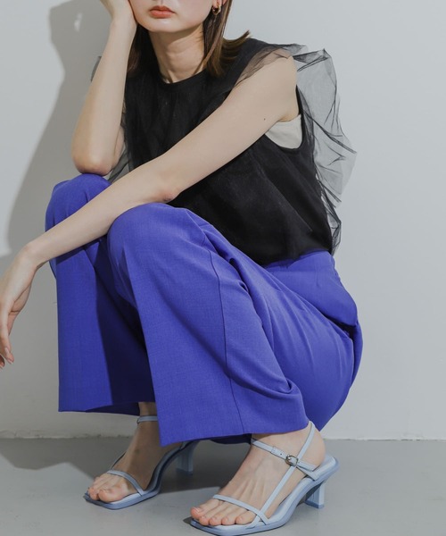 HEYUMM（ヘユム）の「チュールドッキングノースリーブトップ（その他トップス・レディース・オフホワイト/ブラック/ブラウン・ONE）」の2枚目の写真