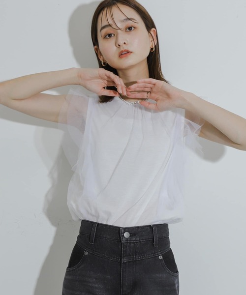 HEYUMM（ヘユム）の「チュールドッキングノースリーブトップ（その他トップス・レディース・オフホワイト/ブラック/ブラウン・ONE）」の7枚目の写真