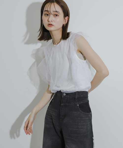 HEYUMM（ヘユム）の「チュールドッキングノースリーブトップ（その他トップス・レディース・オフホワイト/ブラック/ブラウン・ONE）」の8枚目の写真