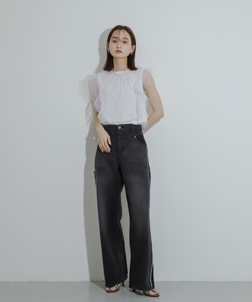 HEYUMM（ヘユム）の「チュールドッキングノースリーブトップ（その他トップス・レディース・オフホワイト/ブラック/ブラウン・ONE）」の9枚目の写真