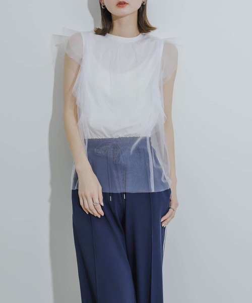 HEYUMM（ヘユム）の「チュールドッキングノースリーブトップ（その他トップス・レディース・オフホワイト/ブラック/ブラウン・ONE）」の11枚目の写真