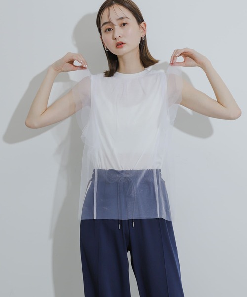 HEYUMM（ヘユム）の「チュールドッキングノースリーブトップ（その他トップス・レディース・オフホワイト/ブラック/ブラウン・ONE）」の12枚目の写真