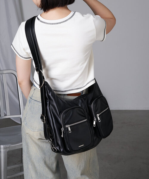 RAY CASSIN(レイカズン)の「【マルチウェイ】レザーポケットビッグショルダーバッグ(ショルダーバッグ・レディース・ブラウン/ブラック/アイボリー・FREE)」の8枚目の写真