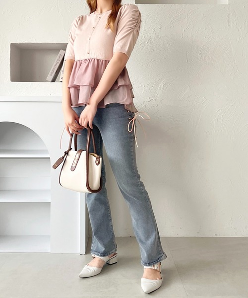 apres jour（アプレジュール）の「サイドリボンレースアップデニム【ZOZOTOWN限定アイテム】（デニムパンツ・レディース・ライトブルー/ブラック・MEDIUM/SMALL/X-LARGE）」の5枚目の写真