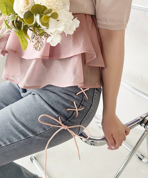 apres jour（アプレジュール）の「サイドリボンレースアップデニム【ZOZOTOWN限定アイテム】（デニムパンツ・レディース・ライトブルー/ブラック・MEDIUM/SMALL/X-LARGE）」の15枚目の写真