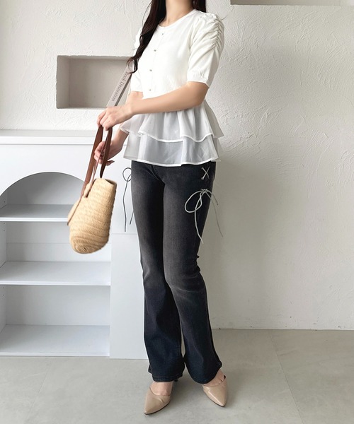 apres jour（アプレジュール）の「サイドリボンレースアップデニム【ZOZOTOWN限定アイテム】（デニムパンツ・レディース・ライトブルー/ブラック・MEDIUM/SMALL/X-LARGE）」の14枚目の写真