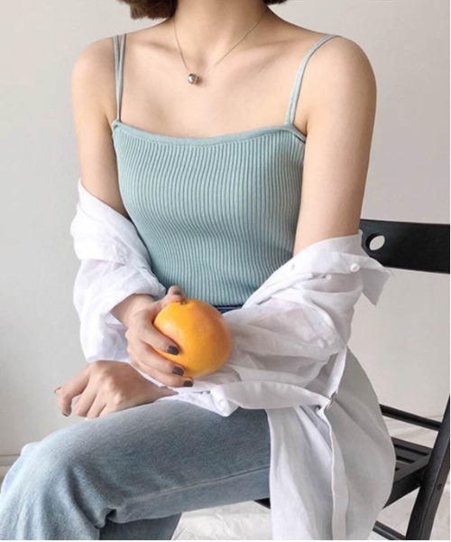 AMELY(エミリー)の「リブキャミソール(キャミソール・レディース・ホワイト/ブラック/ベージュ/ブルー/ピンク・フリー)」の4枚目の写真