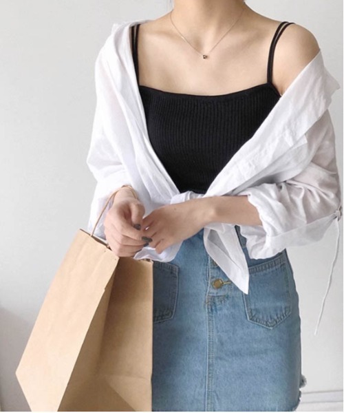 AMELY(エミリー)の「リブキャミソール(キャミソール・レディース・ホワイト/ブラック/ベージュ/ブルー/ピンク・フリー)」の12枚目の写真