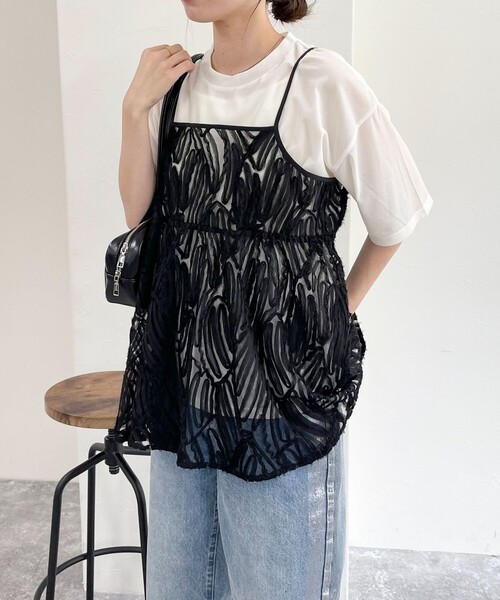 fredy emue（フレディエミュ）の「チュールバテンレースキャミビスチェ（キャミソール・レディース・ブラック/アイボリー・38）」の2枚目の写真